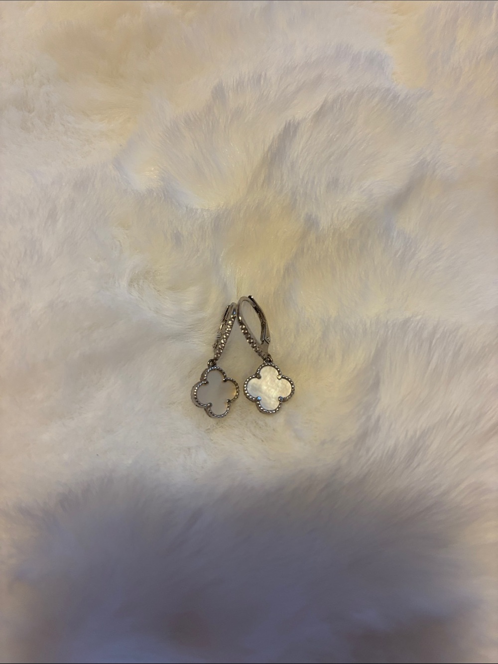 Mother-of-Pearl Clover Drop Earrings in Silver Tone